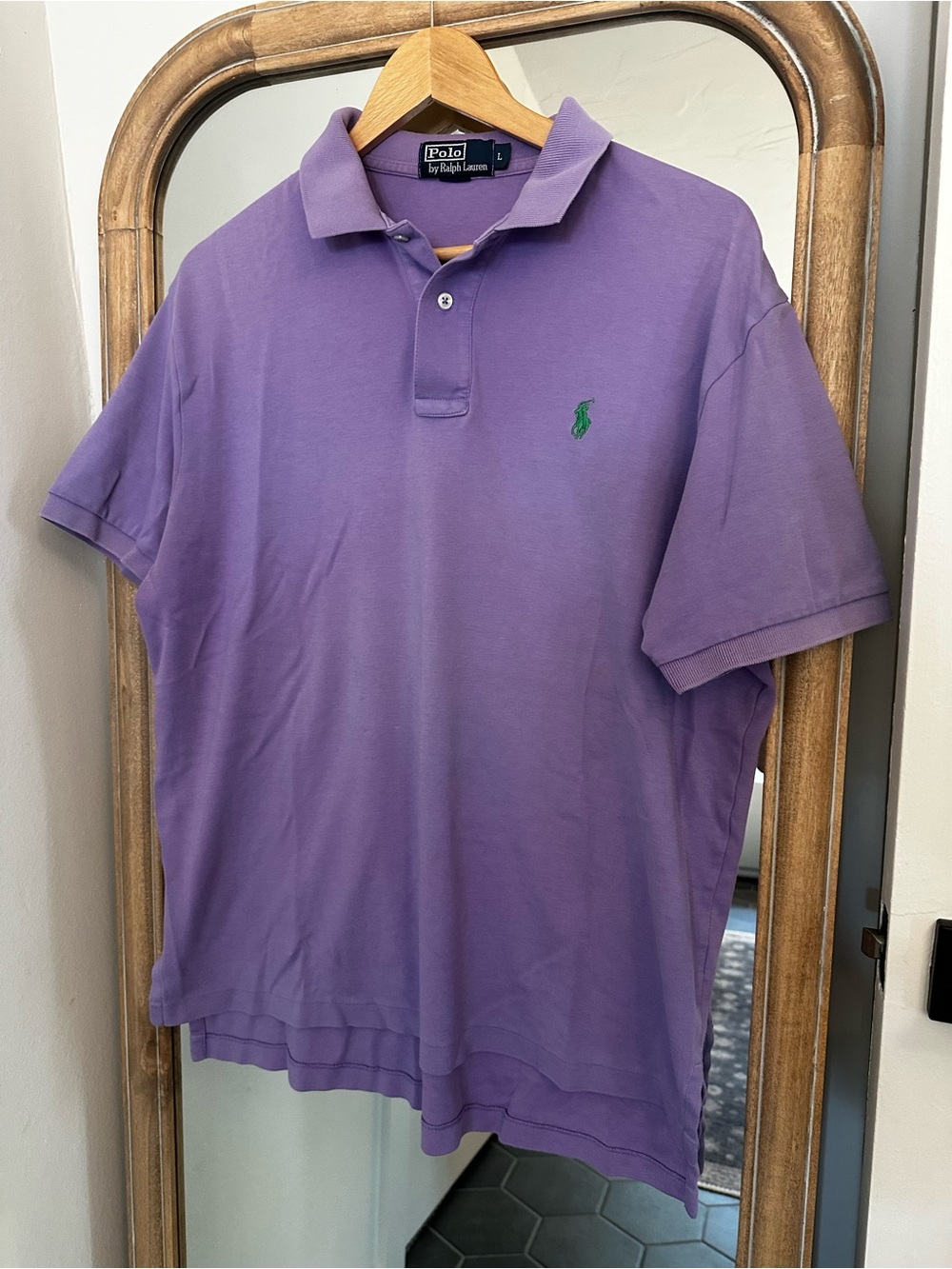 Ralph Lauren Men’s Lavender Polo with Green Pony Embroidery